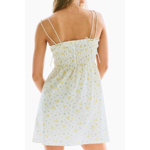 Divided by H&M Dresses & Skirts - Divided by H&M White Smocked Bodice Floral Cotton Mini Dress US Womens L